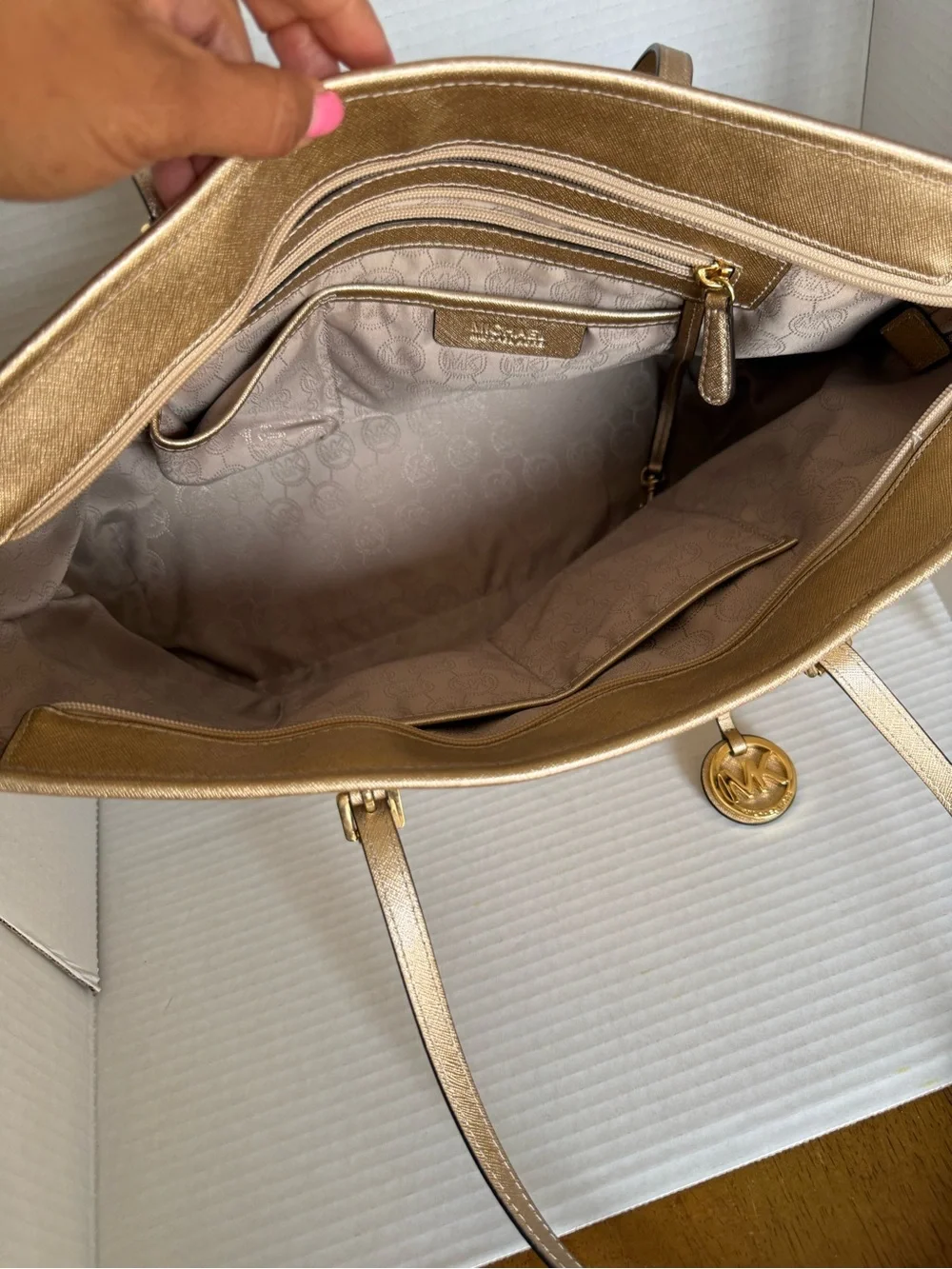Michael Kors Metallic Gold Tote with Logo Charm
